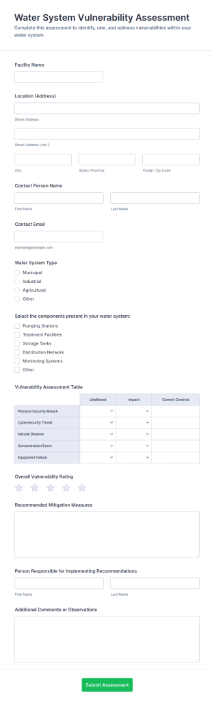 Water System Vulnerability Assessment Form Template