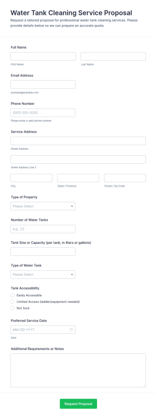 Water Tank Cleaning Service Proposal Form Template