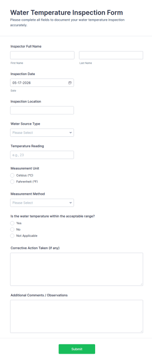 Water Temperature Inspection Form Template