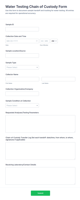 Water Testing Chain Of Custody Form Template