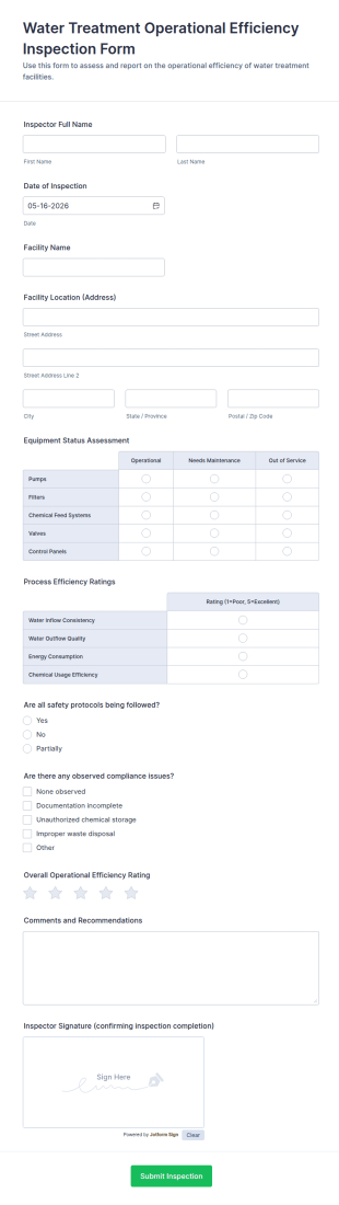 Water Treatment Operational Efficiency Inspection Form Template