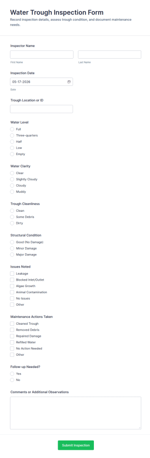 Water Trough Inspection Form Template