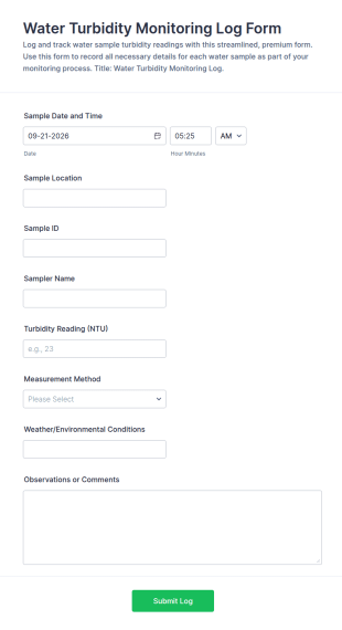 Water Turbidity Monitoring Log Form Template