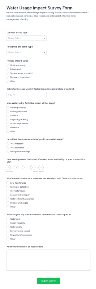 Water Usage Impact Survey Form Template