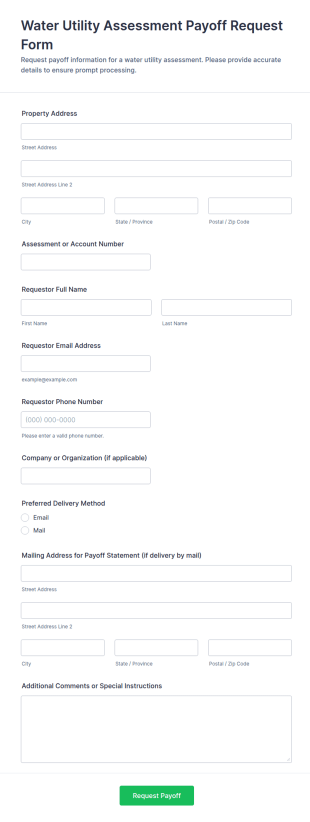 Water Utility Assessment Payoff Request Form Template