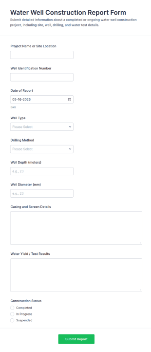 Water Well Construction Report Form Template