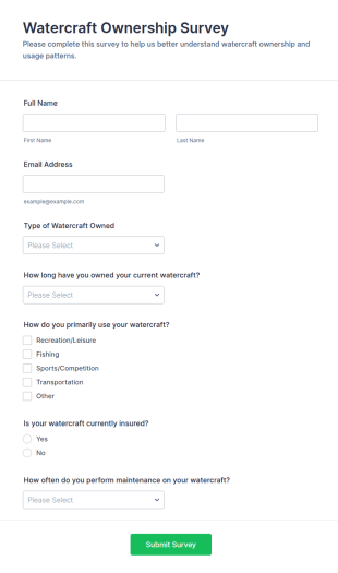 Watercraft Ownership Survey Form Template