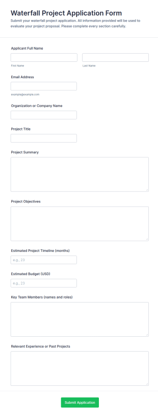 Waterfall Project Application Form Template