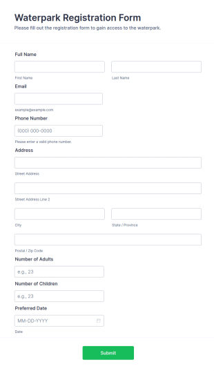 Waterpark Registration Form Template