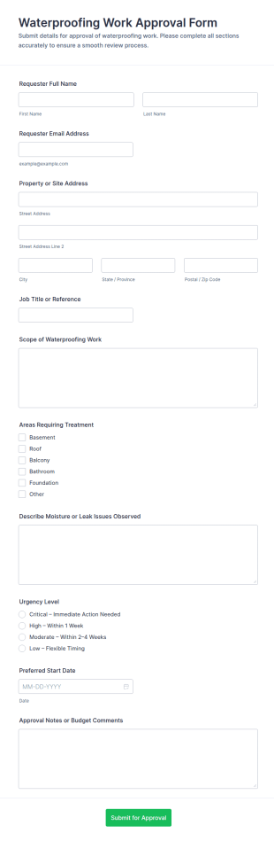 Waterproofing Work Approval Form Template