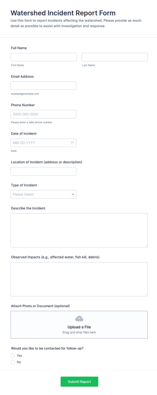 Watershed Incident Report Form Template