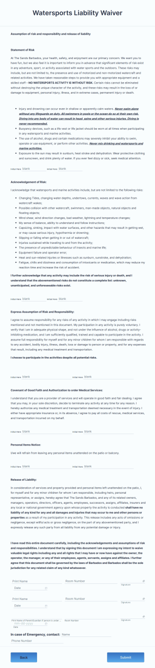 Watersports Liability Waiver Form Template