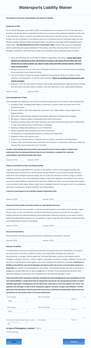 Watersports Liability Waiver Form Template