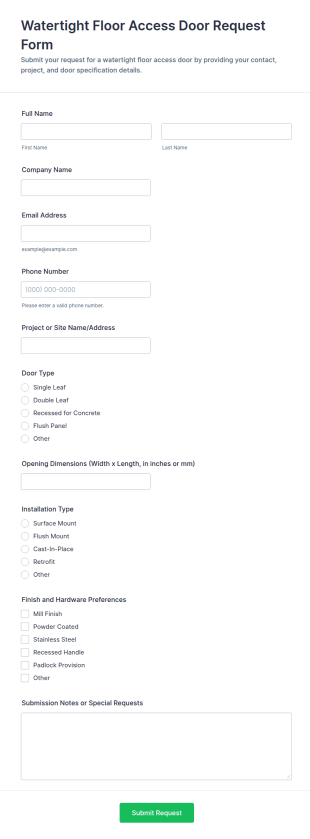 Watertight Floor Access Door Request Form Template