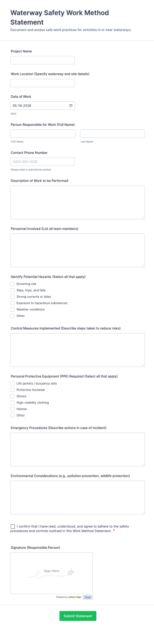 Waterway Safety Work Method Statement Form Template