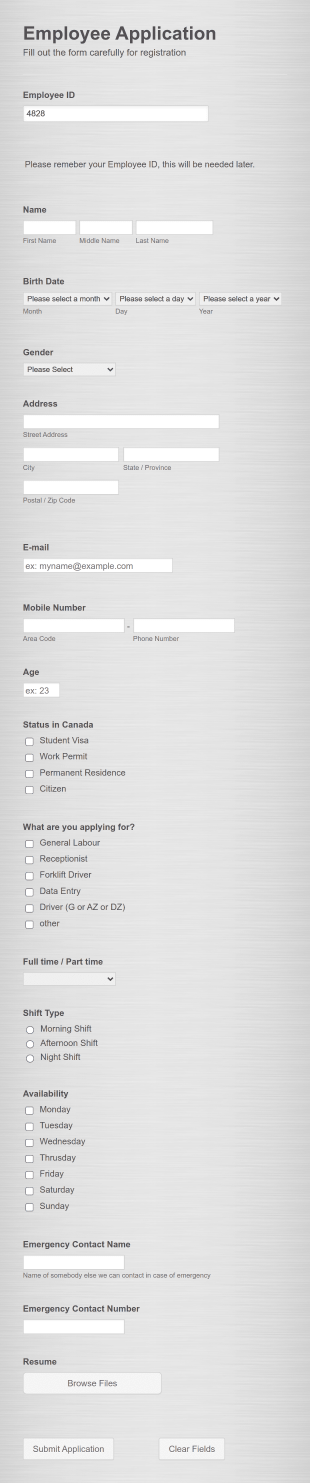 Watson Employment Application Form Template