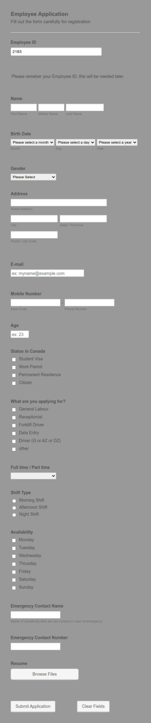 Watson Employment Application Form Template