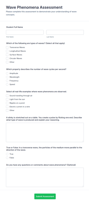Wave Phenomena Assessment Form Template