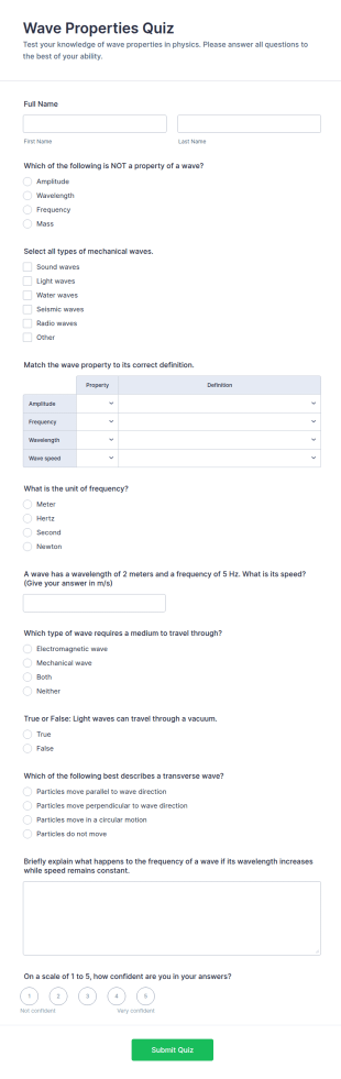 Wave Properties Quiz Form Template