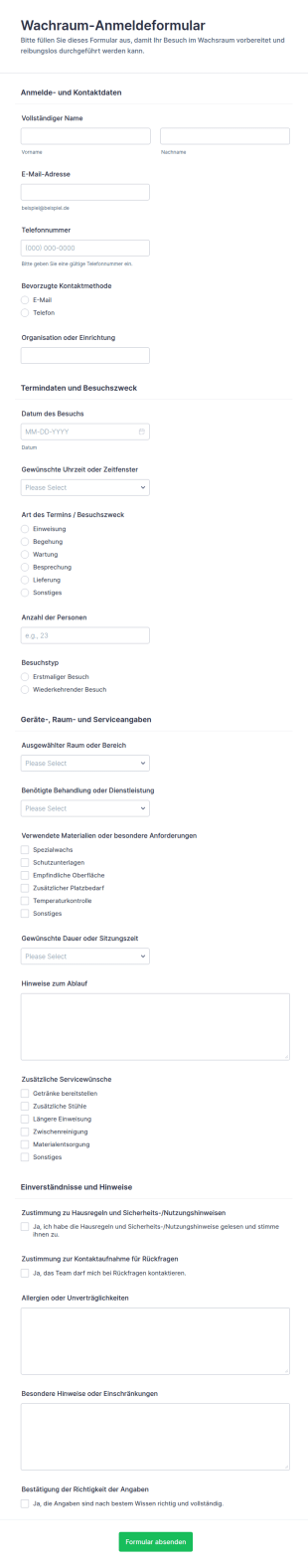 Wax Raum Check In Formular