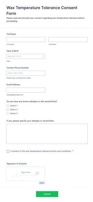 Wax Temperature Tolerance Consent Form Template