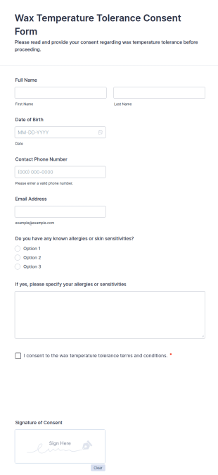 Wax Temperature Tolerance Consent Form Template