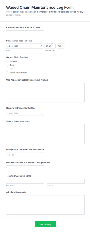 Waxed Chain Maintenance Log Form Template