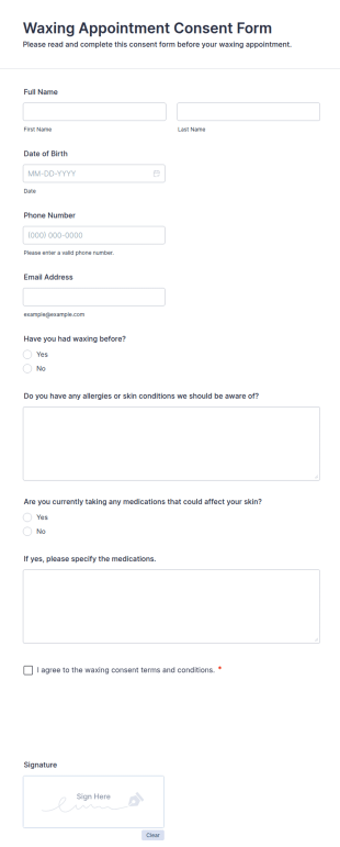 Waxing Appointment Consent Form Template