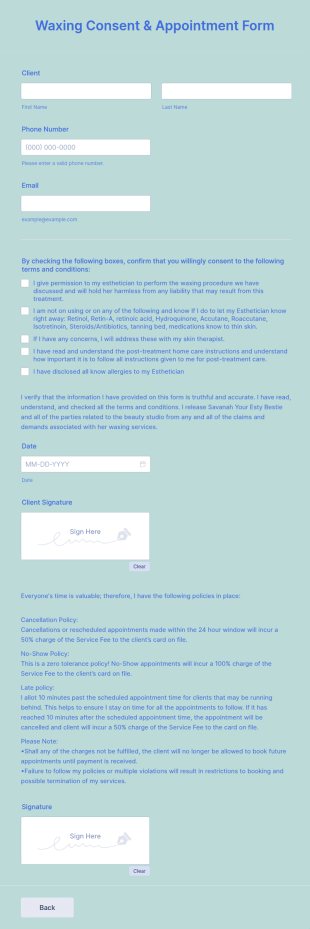Waxing Consent & Cancellation Policy Form Template