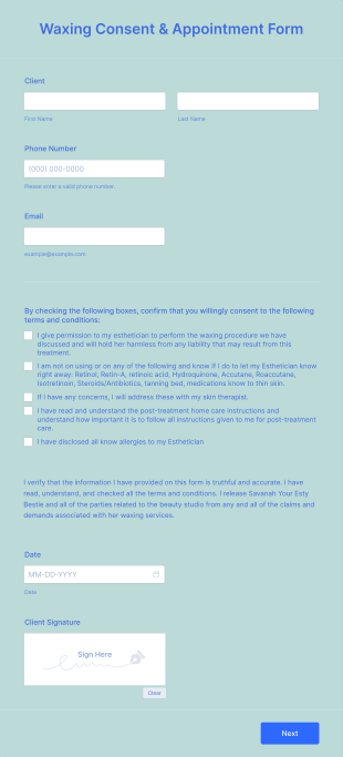 Waxing Consent & Cancellation Policy Form Template