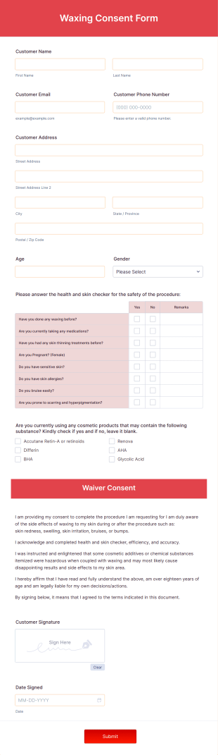 Waxing Consent Form Template