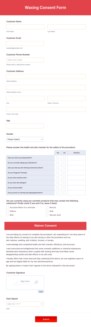 Waxing Consent Form Template
