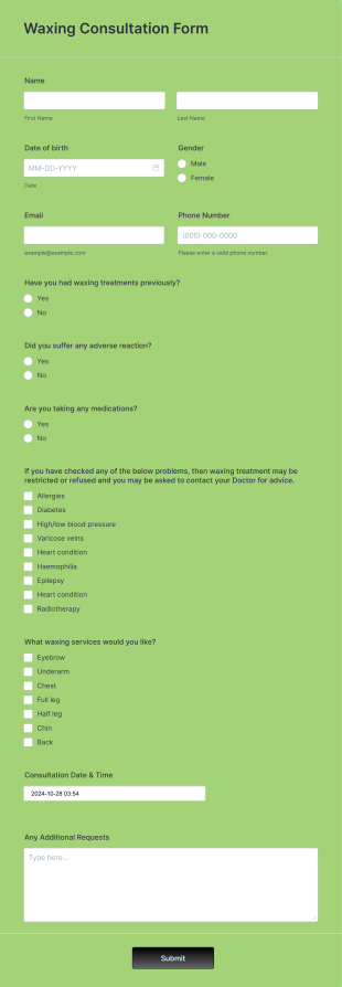 Waxing Consultation Form Template