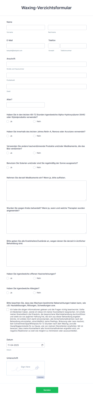 Waxing Verzichtsformular Form Template