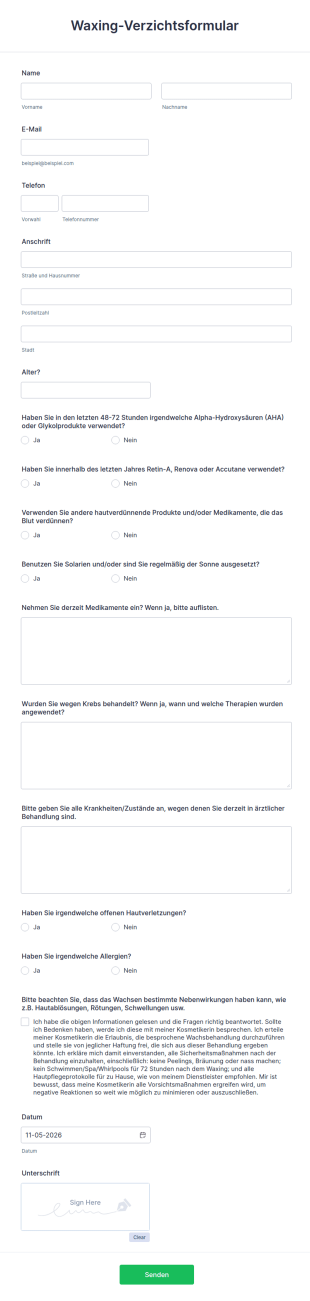 Waxing Verzichtsformular