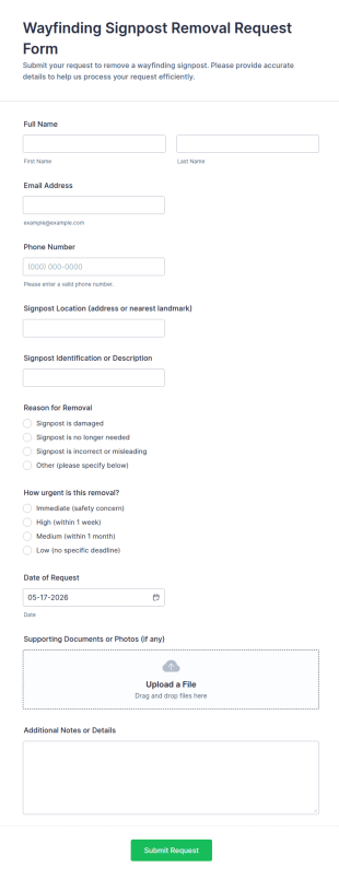 Wayfinding Signpost Removal Request Form Template