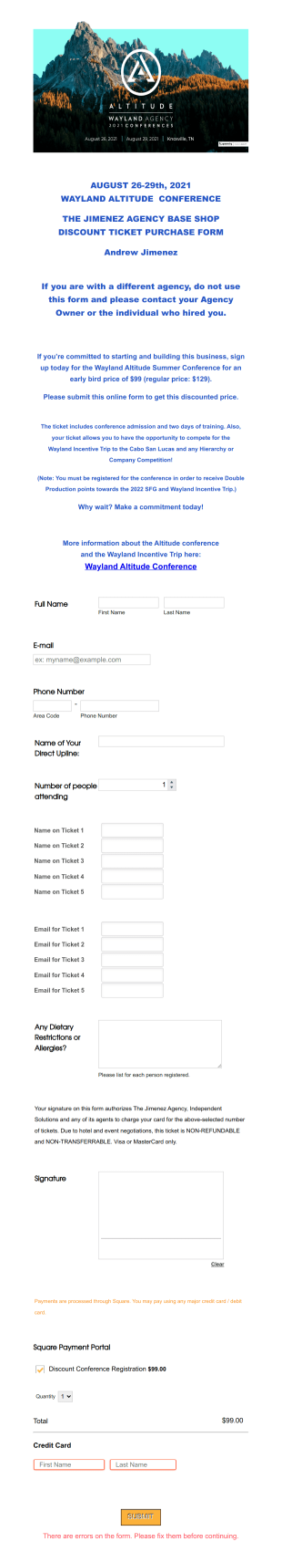 Wayland Conference Registration Form Andrew Jimenez Form Template