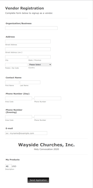 Holy Convocation Vendor Registration Form Template