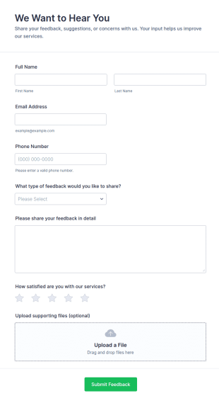 We Want To Hear You Form Template