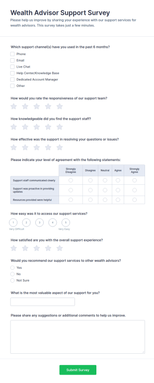 Wealth Advisor Support Survey Form Template