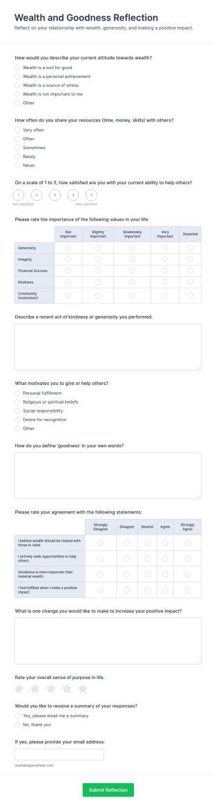 Wealth And Goodness Reflection Form Template