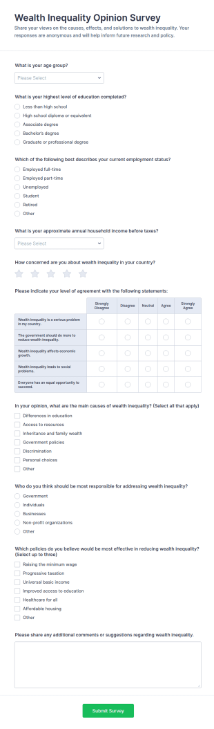 Wealth Inequality Opinion Survey Form Template