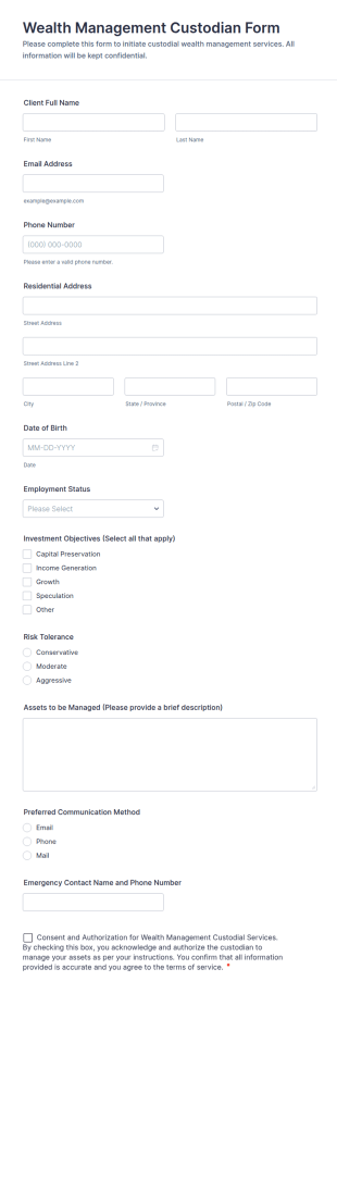 Wealth Management Custodian Form Template