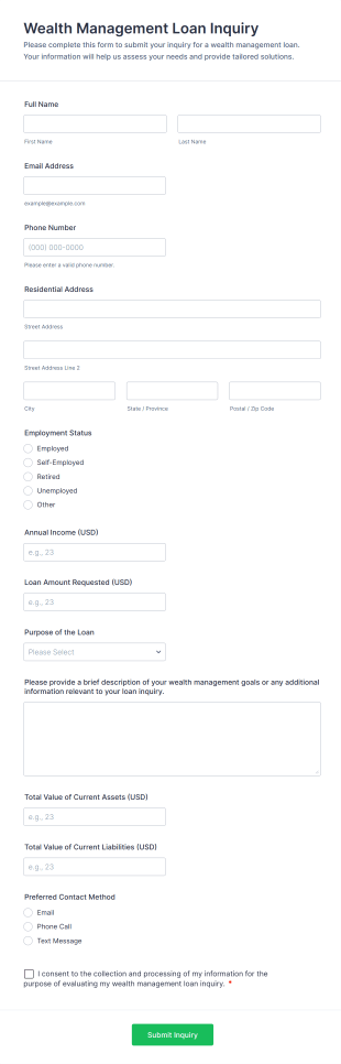 Wealth Management Loan Inquiry Form Template