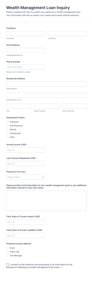 Wealth Management Loan Inquiry Form Template