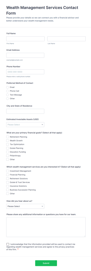 Wealth Management Services Contact Form Template