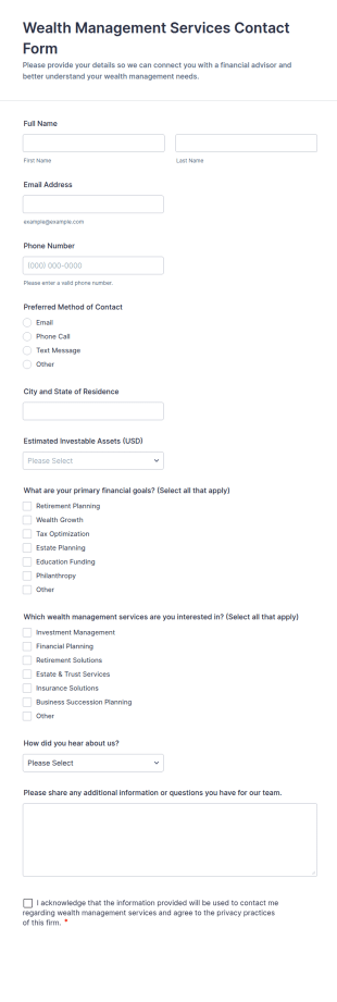 Wealth Management Services Contact Form Template