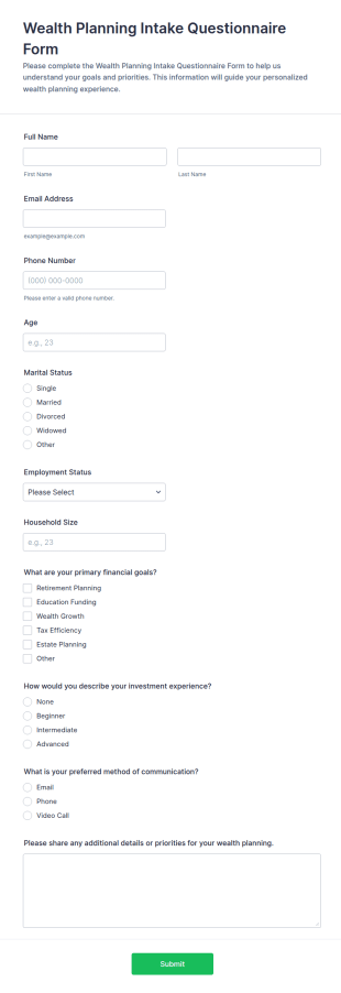 Wealth Planning Intake Questionnaire Form Template