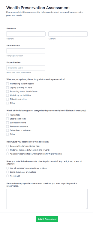 Wealth Preservation Assessment Form Template