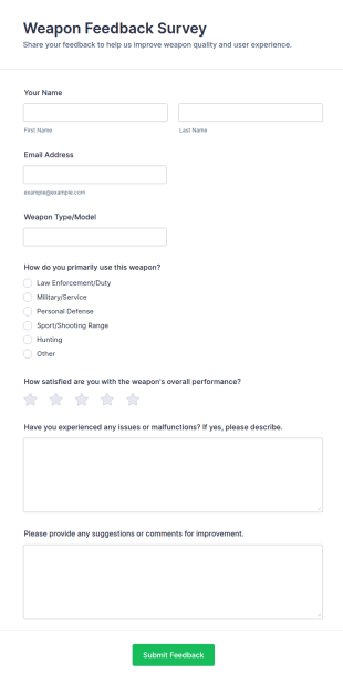 Weapon Feedback Survey Form Template